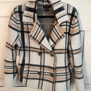 Rachel Zoe Women's Plaid Pea Coat - Black and Cream